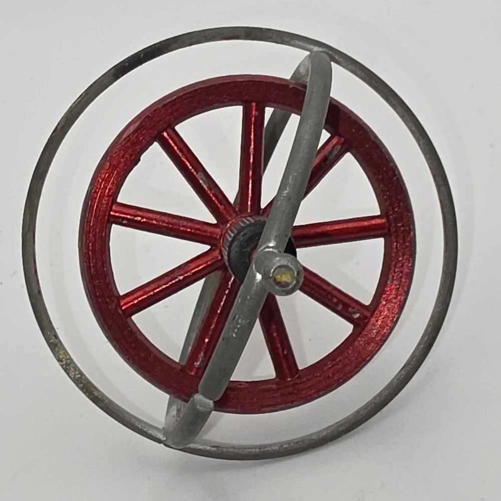 Vintage Gyroscope Physics Toy Small Red Silver Fair Condition Spins Smooth